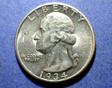 1934 Heavy Motto Washington Quarter  AU