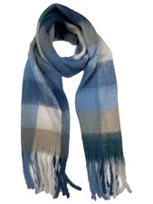 Warm Thick Fluffy Multi Coloured Chequered Blanket Winter Scarf with Tassels