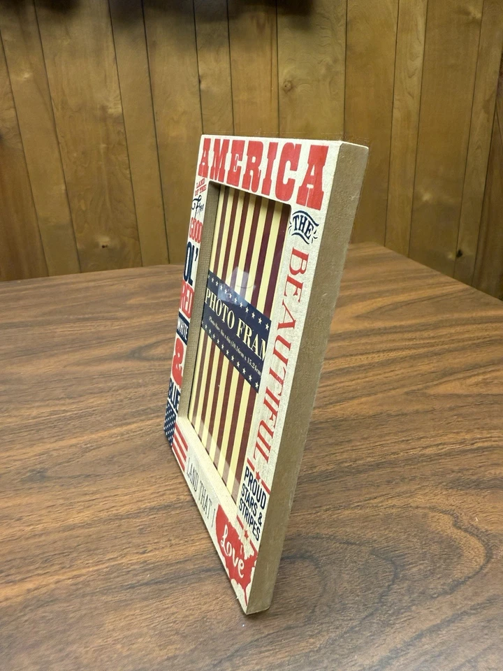 Patriotic Americana Red White and Blue Wooden Picture Photo Frame Words Phrase - Image 4 of 4
