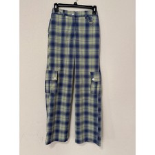 Y2K Blue/Yellow Plaid Cargo Pants Baggy Skater Grunge Forever 21 Women's XS