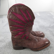 Shyanne Boots Girls Size 8.5 Brown Leather Western Pink Mesh Cowboy Square Toe