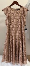 NWT Tommy Hilfiger Women 6 Flutter-Sleeve Lace Fit Flare Brown/Cafe Dress 139