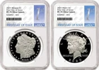 2 coin set 2025 proof morgan peace silver dollars ngc pf70 uc fdoi 1st