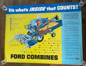 Vintage Ford Tractor Combines Dealership Cut Away Inside Ad Sales Poster 45x35