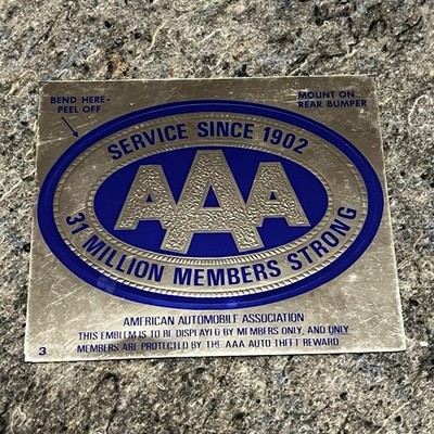 Vintage AAA Rear Bumper Emblem Decal 31 Million Members Unused | eBay