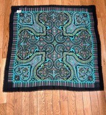 Vintage Challis by Berkshire Square Scarf Paisley Teal Black Pink Japan