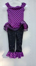 Weissman Dance Costume 11088 Purple Black Polka Dot Sequin Leggings Set MC Sz 10