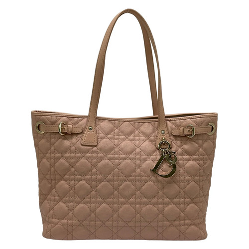 DIOR/ChristianDior Panarea Pink Coated Canvas Leather Tote Bag