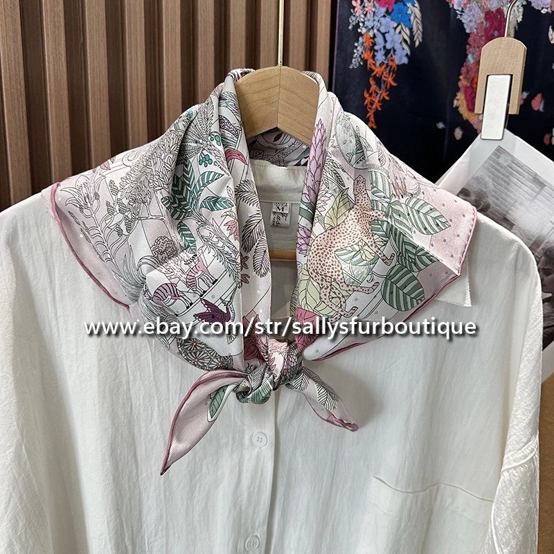Sallys Quality 16 Momme Jacquard Twill Silk Animals Print Double Face Scarf 65cm