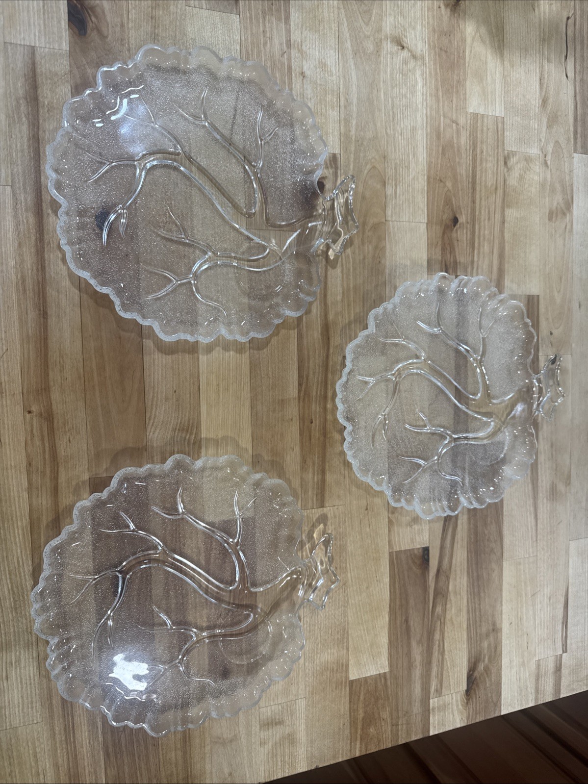 Set of 3 ATLAS Vintage Hazel Atlas Tree of Life Textured Glass Snack Plate