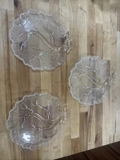 Set of 3 ATLAS Vintage Hazel Atlas Tree of Life Textured Glass Snack Plate