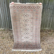 Cream Bokhara Rug Hand Knotted Wool Geometric Pattern Runner Carpet Vintage