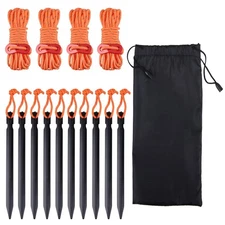 Aluminum Tent Stakes with Reflective Guylines and Tensioners Camping Orange