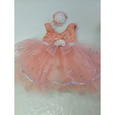 Weissman Peach Sequin Glitter Tulle Dance Leotard Tutu Dress XSC 14214 Hair Clip