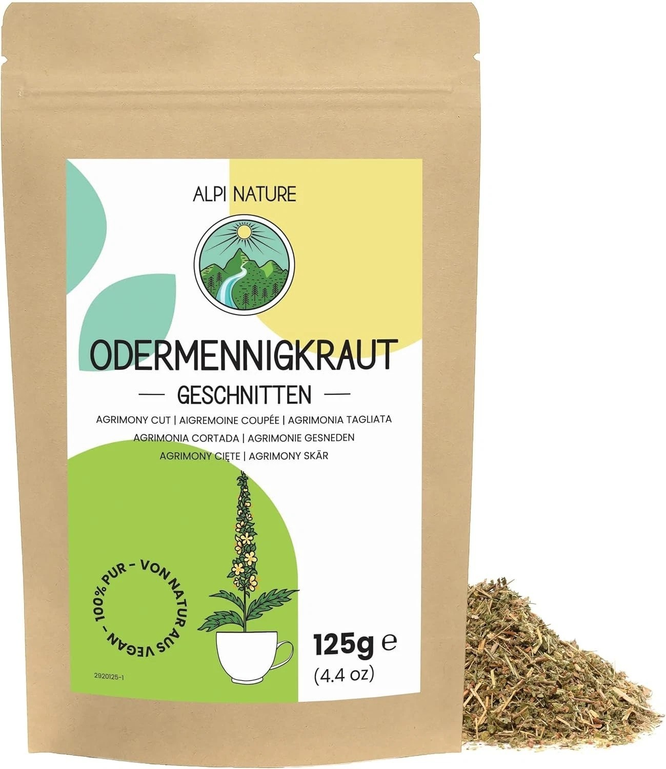 Alpi Nature Agrimony Herbal Tea 125g 4.4 oz, Agrimonia Eupatoria, Dried and Cut