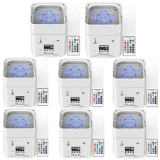 8Pack RGBWA+UV Battery Powered WIRELESS DMX LED Par Lights DJ Uplighting 6x18W