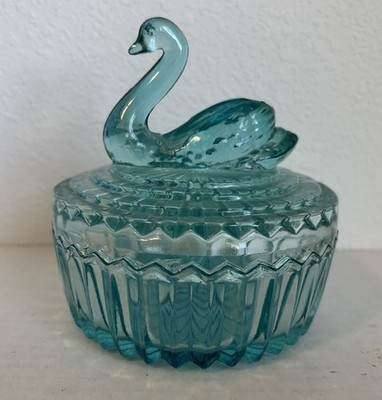Jeanette Glass Beautiful Light Blue Swan Trinket Box