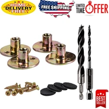 Complete Leg Mounting Plates Set: 4 T-Nuts, 2 Drill Bits & 12 Screws Included