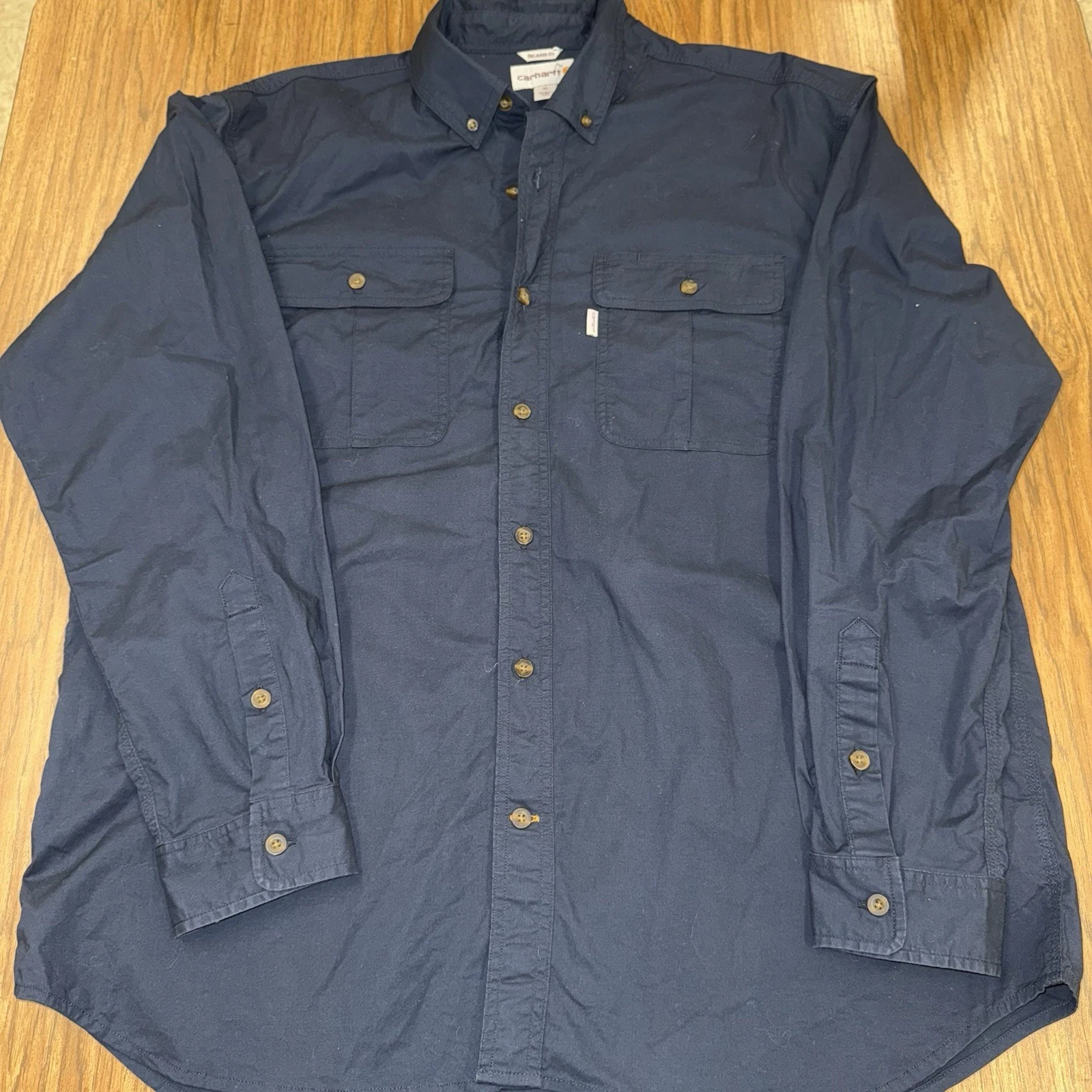Carhartt Mens Blue Button Up Shirt Relaxed Fit Size Xl
