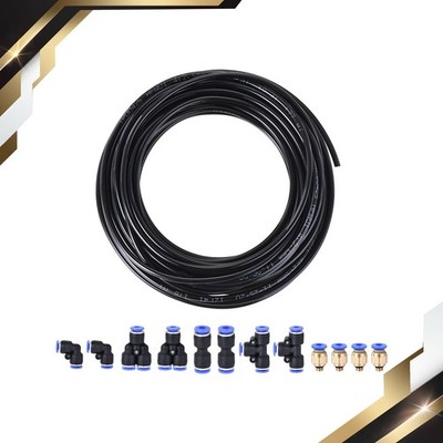 Pneumatic 4mm OD PU Air Tubing Kit Hose Line 10M Black Push to Connect Fittings
