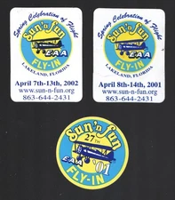Sun'n Fun Fly In Lakeland FL-2001-3  stickers for 2001 & 2002-3 item lot