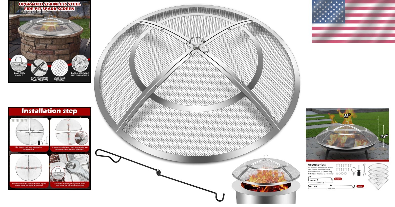 22-Inch Stainless Steel Fire Pit Spark Screen - Safety & Style for Outdoors
