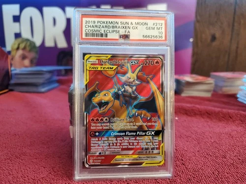 Charizard & Braixen GX Sun Moon Cosmic Eclipse Tag Team Full Art 212/236 PSA 10
