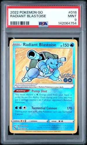 4754 Radiant Blastoise 2022 Pokemon Sword & Shield GO #018 PSA 9