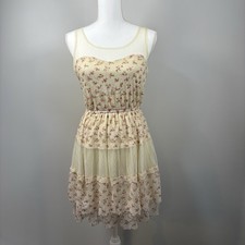 Coquette floral lace tiered mini dress cottagecore fairycore romantic S
