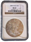 2009 American Silver Eagle $1. (CRACK IN CASE-SEE PHOTO) NGC MS69