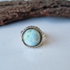 Natural Larimar Gemstone Ring 925 Sterling Silver Gift For Her Boho Ring PG8759