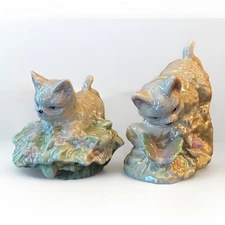Iridescent Cats Kittens Porcelain Figurines 3”x4”