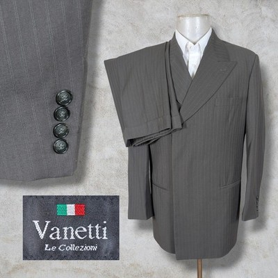 Vanetti 2 Piece Suit Mens 40R Pants 30X30 Gray Striped Peak Lapel Double Breast