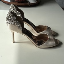 Badgley Mischka Women Shoes Embellished Satin Peep Toe Pumps 9.5