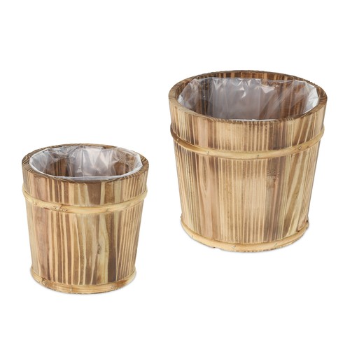 Vaso in legno da esterno Fioriere rotonde Contenitori per piante 2 pz. - Foto 8 di 8