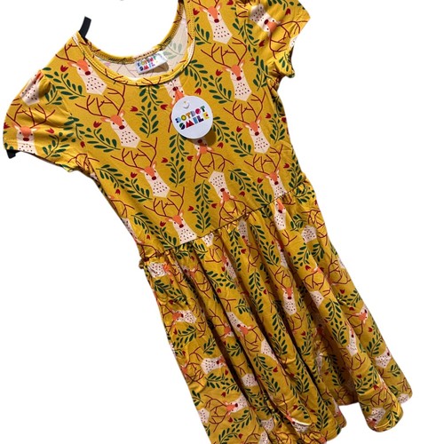 Dot Dot Smile Big Girls Size 7 Gold Yellow Deer Print Cap Sleeve Twirl Dress NWT - Picture 2 of 6