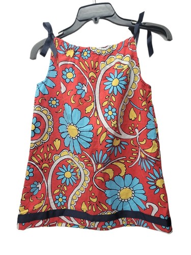 HANNA ANDERSSON Girls 110 5 6 Red Shift Dress Floral Ribbon Straps - Picture 5 of 8