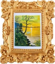 Original Hand DrawinAcrylic Painting on Canvas Board..11 x 14 ..Sunset on a lake