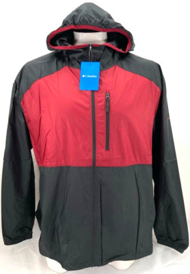 NEW Columbia Flash Forward Black Red Windbreaker Hooded Full Zip Jacket Men's XL