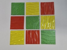 9 pieces, Coloured Stained  Glass Tiles, 5 x 5 cm, 3 mm thick. Art&Craft, 