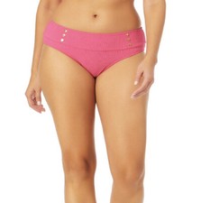 Time and Tru 2X 20W-22W Women's Plus Mid Rise Swim Bottom Shocking Pink Solid