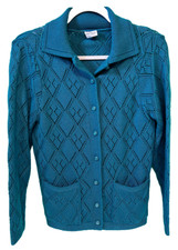 Suisse Knits Designer's OriginalsWomen's Sweater Jacket Teal Made in USA-C1