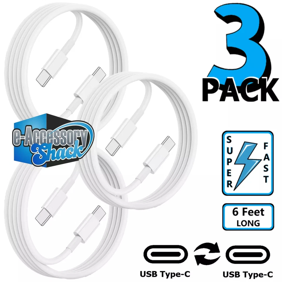3 Pack 6FT USB-C Charger Cable Fast Charge For Samsung Galaxy S24 S23 S22 S21 - Image 2 of 4
