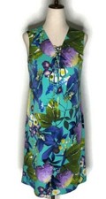 Vintage Regina Kravitz Stitch NY Floral Sleeveless Shift Dress V Neck Lined XS