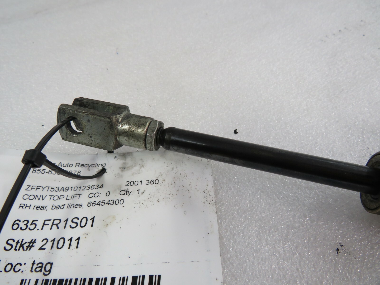 Ferrari 360, RH, Right, Rear Convertible Top Lift Cylinder, Used, P/N 66454300