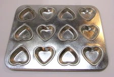 Vintage 1980's 12 Mini Heart Steel Bake Mold Pan 7.5x9.5 Rectangle