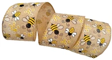 Bee Bees Ribbon light sparkle honeycomb Keeper Burlap 2.5" Wire edge 5 YD Summer