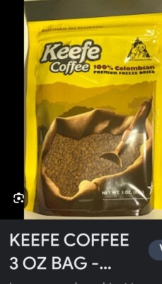 Premuim Keefe Coffee 100% Colombian Freeze Dried 3oz Resealable Bag new 3 bags