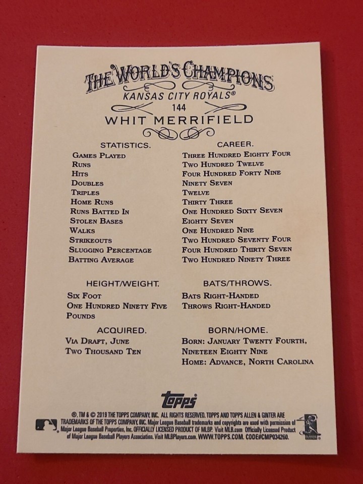 2019 Whit Merrifield Topps Allen Ginter 144 EBay 2019-whit-merrifield-topps-allen-ginter-144-ebay