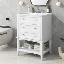 24" Bathroom Vanity Storage Cabinet With Sink &Drawer and Open Shelves